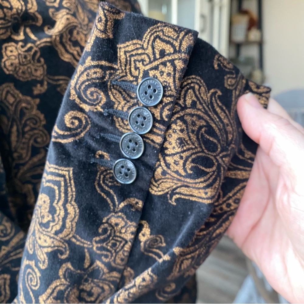 LAUREN Ralph Lauren Black Velvet Gold Brocade Blazer - Picture 11 of 15